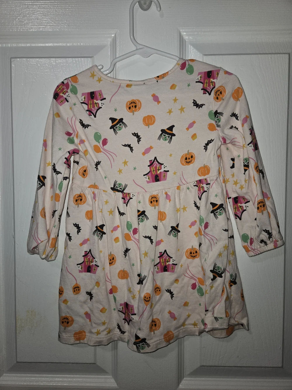 Halloween Print Toddler Dress - Cream with Orange, Pink & Green